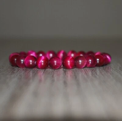 Pulsera elástica ojo de tigre rosa 8 mm rosa piedras preciosas hecha a mano Foto 1 de 3