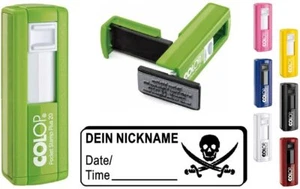 Geocaching Stempel Geocachingstempel mit Motiv Pirat Totenkopf Geocacher 37x14mm - Bild 1 von 1