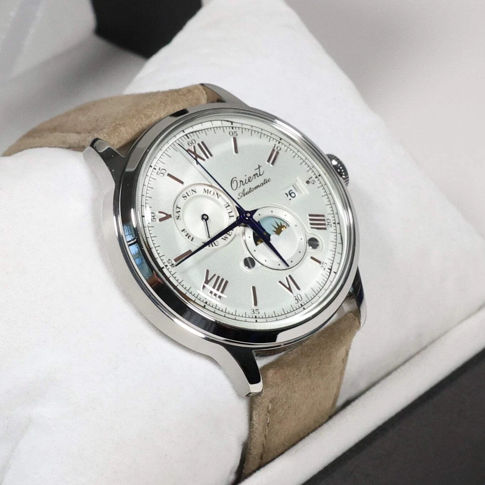 Orient Men's Watch Bambino Power Reserve White Dial Leather Strap RA-AK0808S