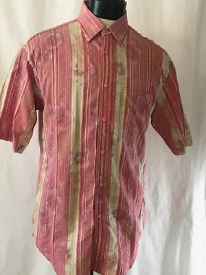 Bugatchi Uomo Men's Shirt Linen Blend Pink Stripe/Flowers Size Medium GUC  - Image 1 of 4