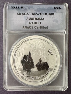 2011 ANACS MS70 DCAM Australia Rabbit $1 Silver Coin .999 Fine Silver - Picture 1 of 2