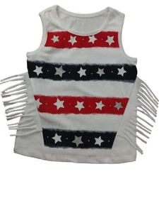 Toddler Girls Red White Blue Glitter Flag Tank Top Star Stripe Tee Shirt 2T - Picture 1 of 1