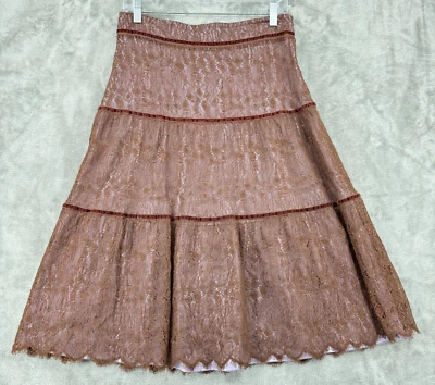 Falda Lida Baday Línea 8 A Floral Encaje Terciopelo Ribete Hada Coqueta Modesto Marrón Foto 1 de 4