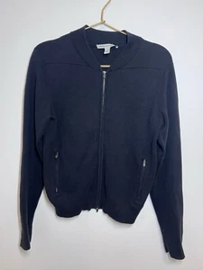 Cotton By Autumn Cashmere Womens Cotton Black Zip Bomber  Cardigan Size S - Picture 1 of 12