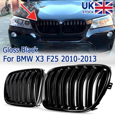 FOR BMW F25 X3 2010-13 GLOSS BLACK FRONT KIDNEY DUAL TWIN GRILLE GRILL GRILLES - Image 1 of 4