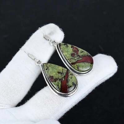 Dragone Sangue Diaspro Gemma Orecchini 925 Argento Sterling Mano Gioielli Regali - Immagine 1 di 4