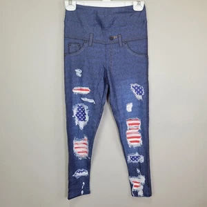 Dren Designs Faux Distressed Denim mit amerikanischen Flaggenakzenten Leggings Einheitsgröße - Bild 1 von 6