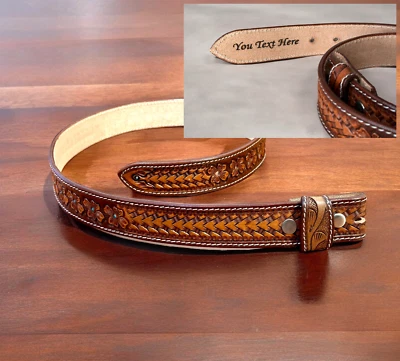 Men's Western Personalized Belt Cowboy Rodeo Full Grain Leather  Without Buckle - Image 1 of 4
