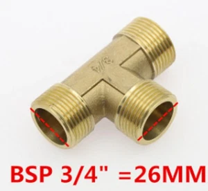 BSP 3/4" Rosca Macho Latón Conector T Tee Montaje Tubo Adaptador Agua Aire MMM - Imagen 1 de 3