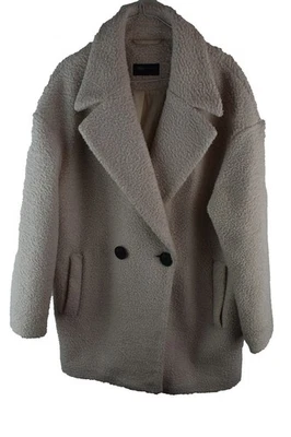 Marks & Spencer Womans Beige Teddy BEar Fleece Button long Overcoat Size 16 - Image 1 of 4