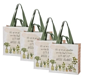 SET OF 4 Farmers Market Tote Bags "Buy More Plants" Gift Shopping  NEW w/TAGS - Picture 1 of 11