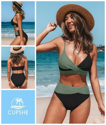 Womens Ladies Bikini Set Size 18 Non Wired Twisted Padded Top High Waist Brief - Image 1 of 4