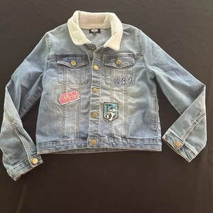 Girls Star Wars Rebel Club Faux Sherpa Collar Denim Trucker Jean Jacket Sz 10/12 - Picture 1 of 13