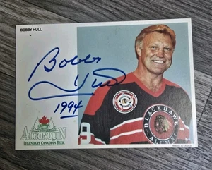 Bobby Hull Signed 4.5x6 Ad Card 1999 Chicago Blackhawks Algonquin Beer Promo HOF - Picture 1 of 7