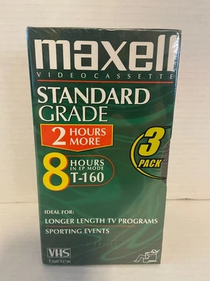 Cassette de video Maxell de grado estándar T-160 3pk Foto 1 de 3