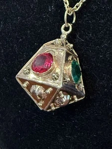 Large Italian Etruscan Style 12K Charm Pendant With 4 Colored Stones 9.3 G - Picture 1 of 12