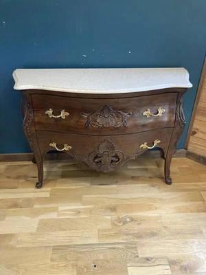 Vintage Italian Carved Wood Bombe Dresser with Marble Top - Image 1 of 4