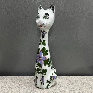 Vtg Mancioli Italian Pottery Long Neck Cat Figurine 8” Flowers MCM 1960s *see* - Picture 1 of 14