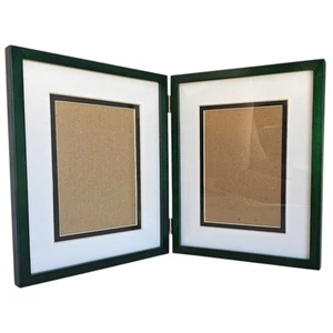 Vintage 4" x 6" Green Wooded Bifold Double Hinge Photo Picture Frame - Picture 1 of 6