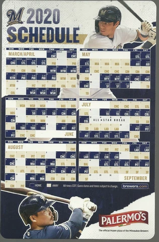 (2) 2020 Milwaukee Brewers Magnetic Schedules SGA Christian Yelich Ryan Braun Cover