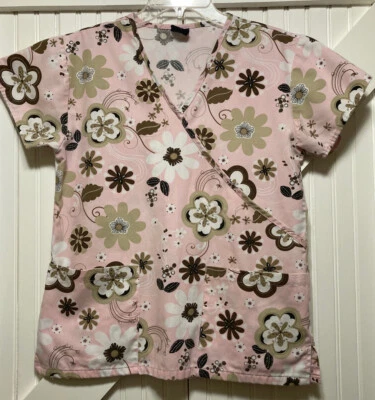 Blusa Médica MG Medgear Rosa Claro Y Marrón Estampado Floral Talla XS Foto 1 de 4