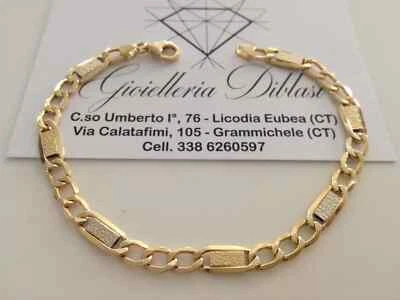 18K YELLOW WHITE GOLD BRACELET 5/6 MM 7.9 INCHES SQUARE FLAT ALTERNATE GOURMETTE - Image 1 of 4