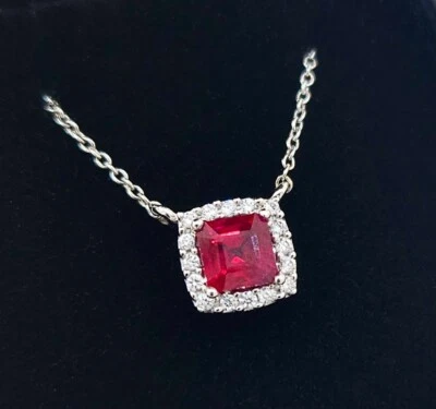 14k White Gold Diamond & *HIGH QUALITY* Ruby Pendant Necklace - Image 1 of 4