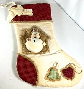 Handgefertigtes großes Landhaus Kernschneemann 3D Weihnachten Strumpf Herz Gingham - Bild 1 von 5