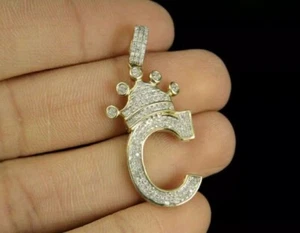 2Ct Lab Created Diamond C Initial Letter King Crown Pendant 14k Yellow Gold Fn - Imagen 1 de 3