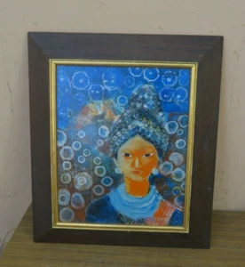 Vintage 1969 Signed Mixed Media Art Painting on Board  8" x 10" Framed Goddess  - Picture 1 of 5