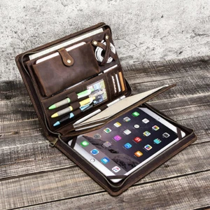 Genuine Leather Office Folder Portfolio Tablet Case Business Organizer For iPad - Picture 1 of 13