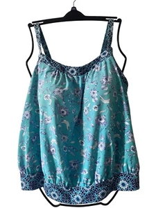 Lands End Women’s Swim Top Plus 22W Teal Blue Modest Floral Built In Bra Scoop - Picture 1 of 10