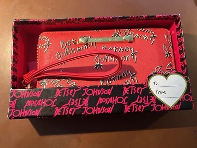 Betsey Johnson Zia Cartera Muñequera Bolso sin asas Cremallera Imitación Lther Rojo NUEVO EN CAJA DE REGALO Foto 1 de 4