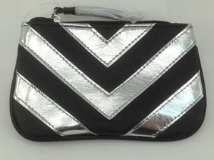 Silver Coin Wallet - OMG Silver Black Stripe Coin Purse Wallet - $40 MSRP ❤️🇺🇸 - Picture 1 of 3