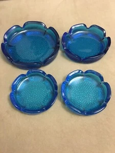 Vintage Blue Blenko Glass Flower Ashtrays - Picture 1 of 2