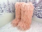 Pink Crepe Llama Fur Boots for Women, Shaggy Fur Yeti,Winter Snow Boots, Mukluks