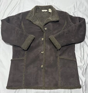 LL Bean Jacket Womans Large Brown Shearling Coat Sherpa Lined Outdoor - Picture 1 of 13