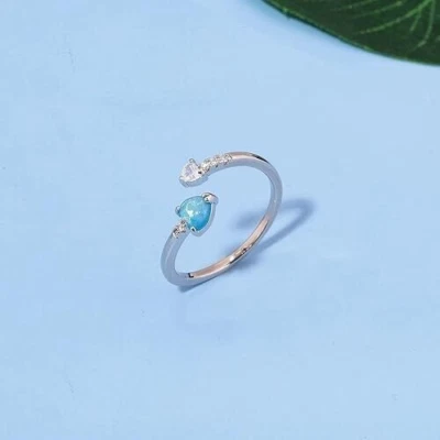 Женское кольцо с открытой лентой из настоящей платины 950 с имитацией опала и белого муассанита - Изображение 1 из 4