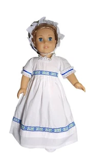 Puppenkleidung 18" Puppe Kolonialkleid weiß blau ummantelt Bandkappe passend für AG Puppe - Bild 1 von 7