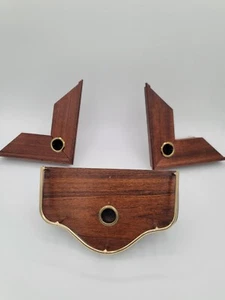 Home Interiors Wooden Wall Shelf Brass Railing and 2 Corner Candle Holders Homco - Picture 1 of 24