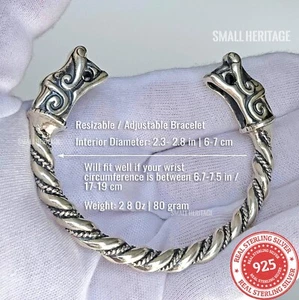 925 Sterling Silver Dragon Bracelet Viking Cuff Medieval Arm Ring Men Norse - Picture 1 of 8