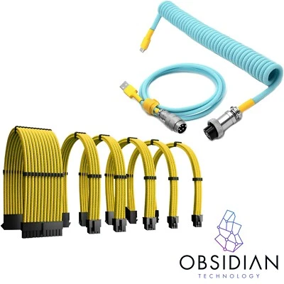 Blue Keyboard Coiled Cable & PSU Extension Kit Braided Gaming PC Custom Combo - Image 1 of 4