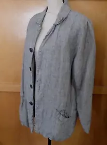 Chaqueta FLAX Gris Botón Frontal Talla Grande XL? Grunge 100 % lino look por capas - Imagen 1 de 5