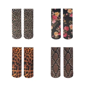 Fashion Leopard Print Silk Hosiery for Women Summer Animal Ankle Socks - Picture 1 of 12