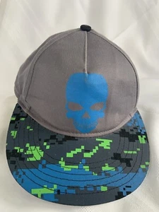 SK2 Apparel Boy's Trucker Hat Gray Blue skull Pixel Print snap back adjustable - Picture 1 of 8