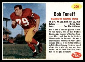 1962 Post #200 Bob Toneff Washington Redskins Cereal SET BREAK SHARP! NO RESERVE
