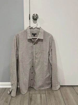 Camisa con botones Express para hombre XL beige marrón manga larga cuello 100 % algodón Foto 1 de 2