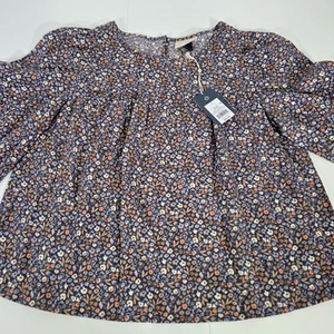 Universal Thread Blouse Womens Large Purple Long Sleeve Floral Pleated Bohemian - Picture 1 of 10