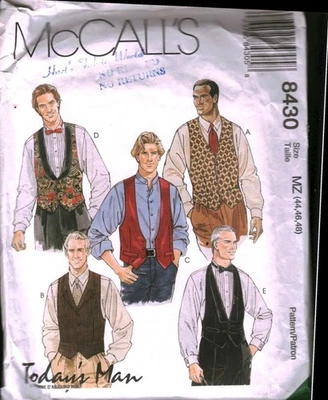 8430 Vintage McCalls Sewing Pattern Mens Lined Vest Necktie Bow Tie 44 46 48 OOP - Image 1 of 2