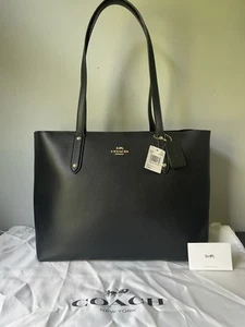 BRAND NEW COACH Central Zip Top Tote Shoulder Bag Black Polished Pebble Leather - Picture 1 of 24
